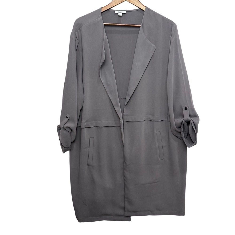 Bar III Duster Jacket 3X Gray Roll-Tab Sleeve Open Front Business Casual Layer